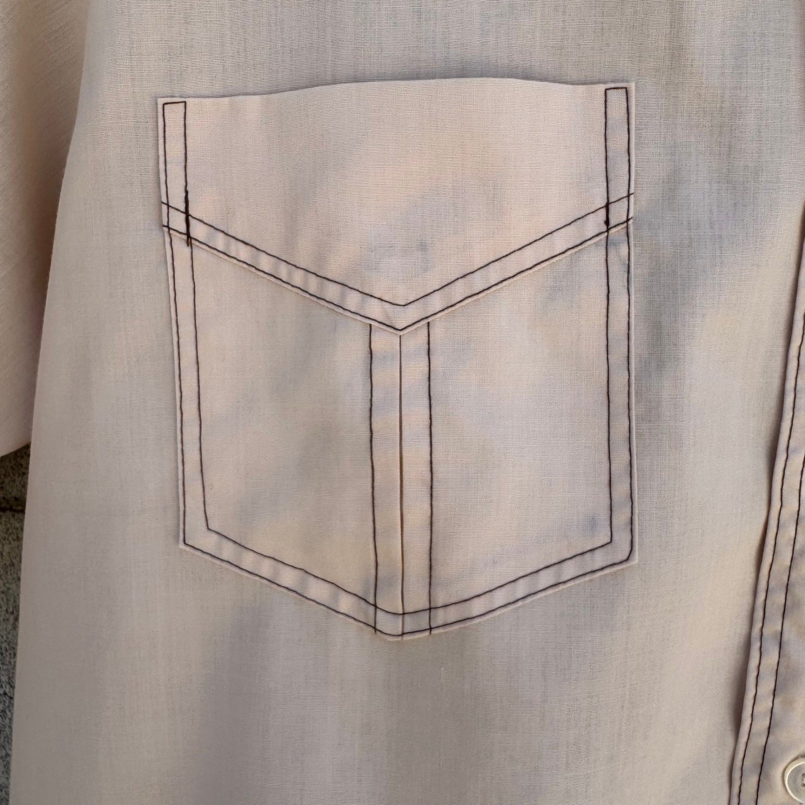 JCPenney Vintage 70s Tan Retro Disco Kitsch Button Up Dagger Collar Shirt Mens M
