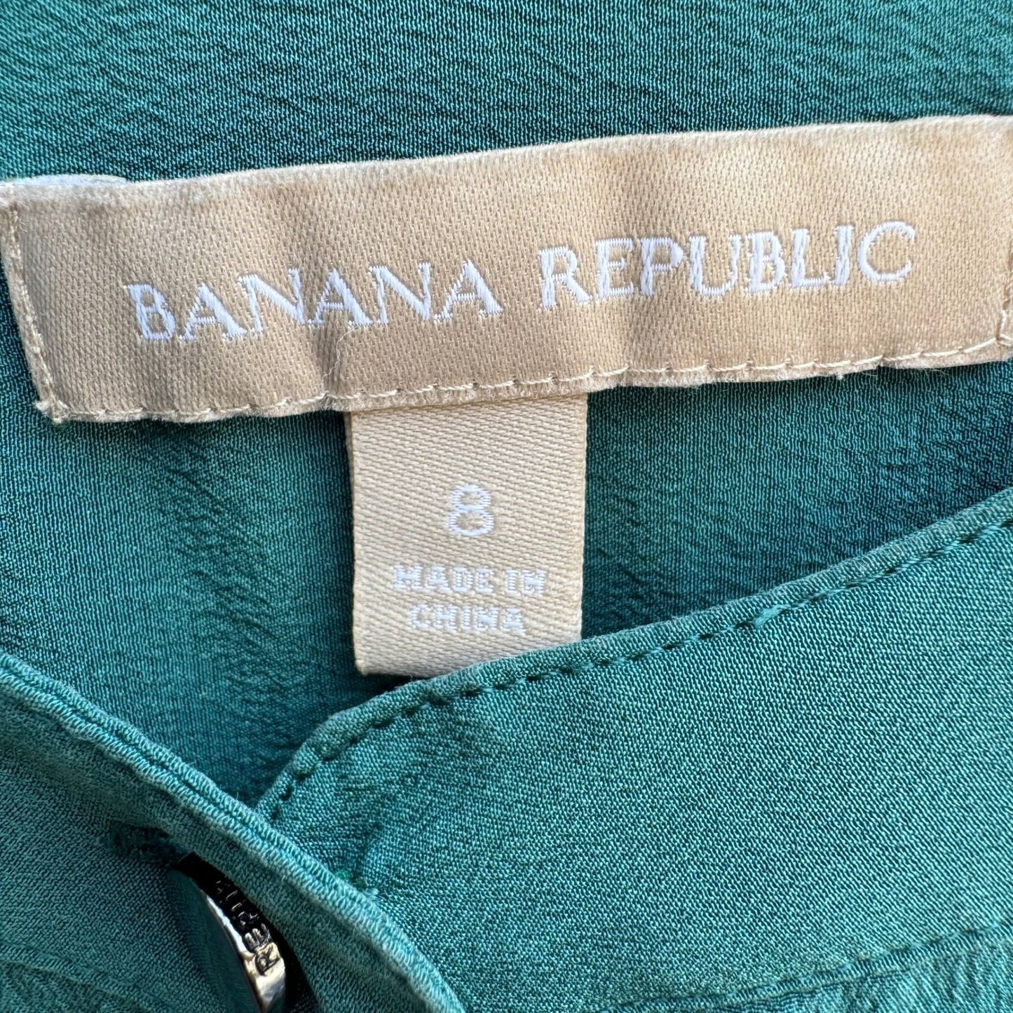 Banana Republic 100% Silk Quiet Luxury Minimalist Band Collar Blouse Teal 8