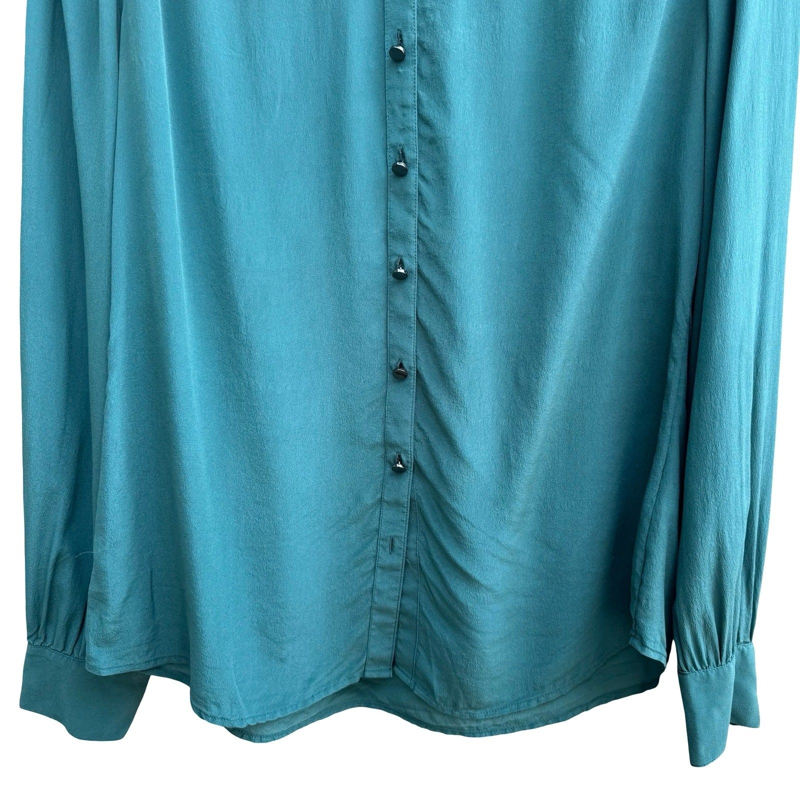 Banana Republic 100% Silk Quiet Luxury Minimalist Band Collar Blouse Teal 8