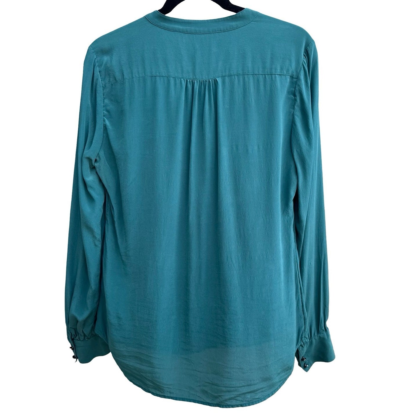 Banana Republic 100% Silk Quiet Luxury Minimalist Band Collar Blouse Teal 8
