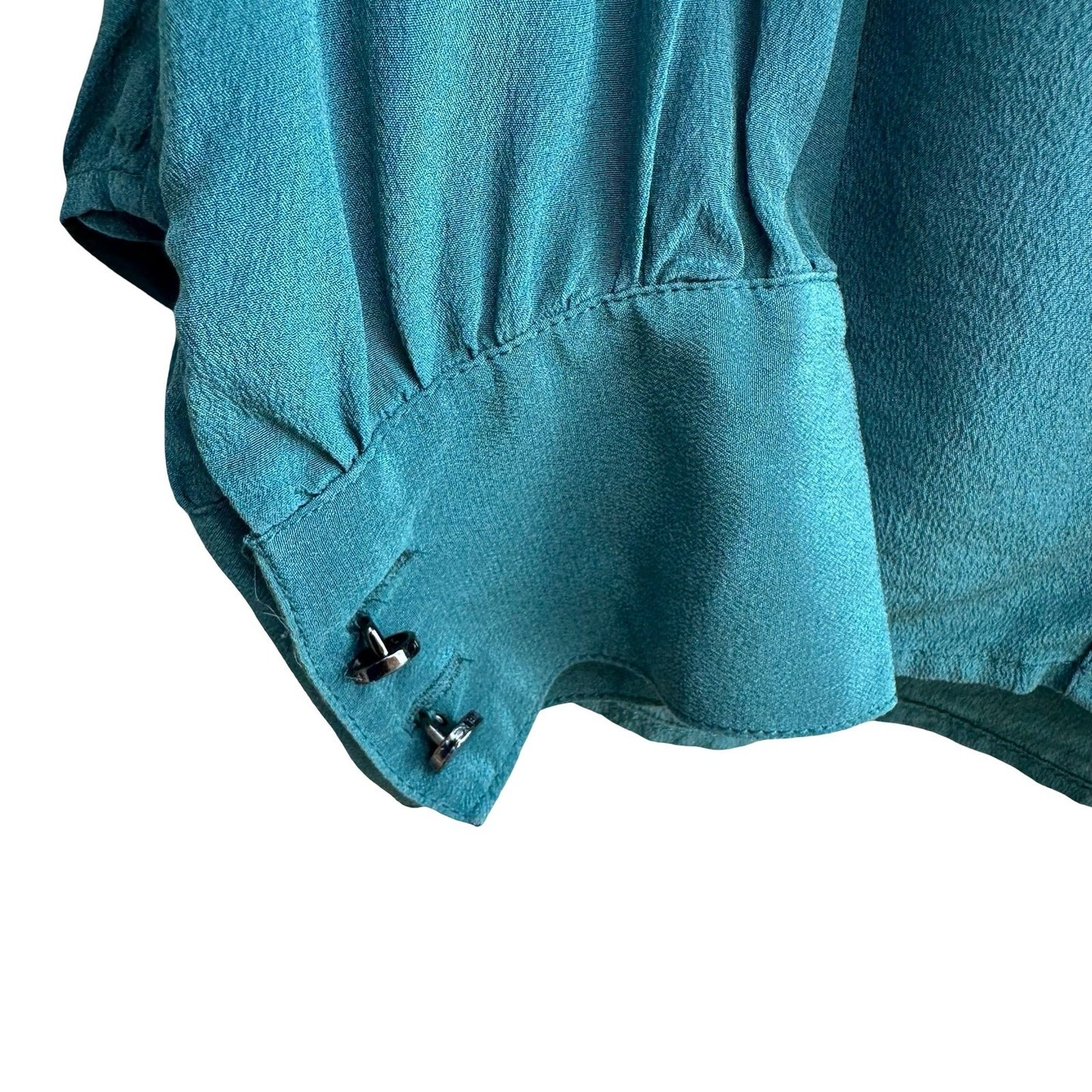 Banana Republic 100% Silk Quiet Luxury Minimalist Band Collar Blouse Teal 8