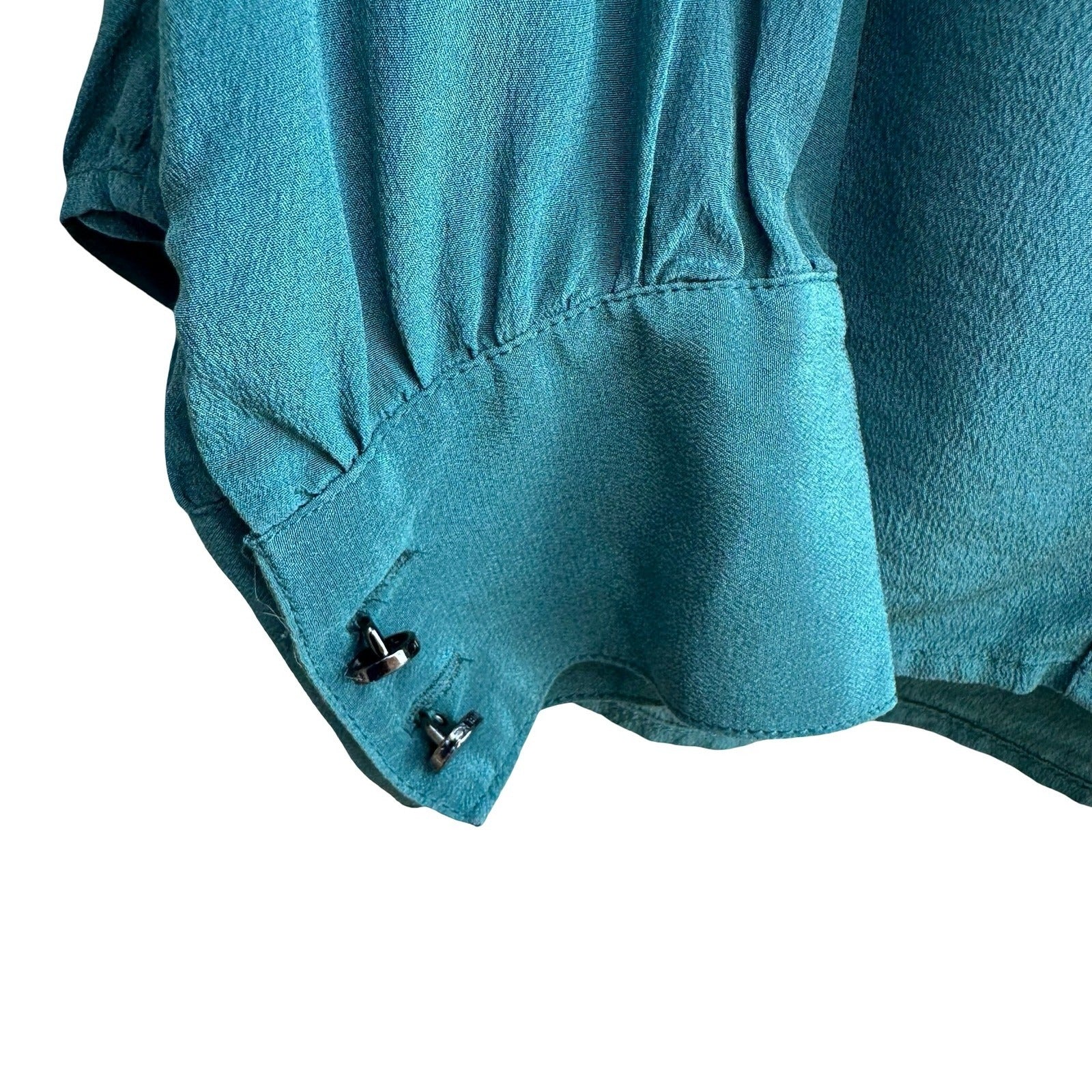 Banana Republic 100% Silk Quiet Luxury Minimalist Band Collar Blouse Teal 8