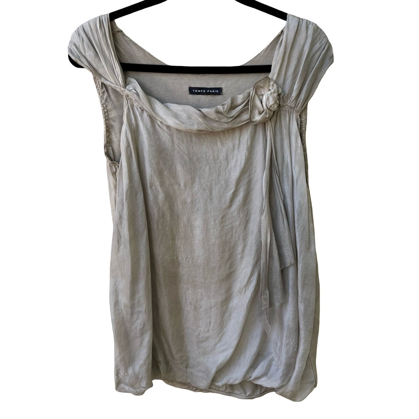 Tempo Paris Silk Lagenlook Boho Fairycore Ethereal Cowl Neck Bubble Hem Blouse M