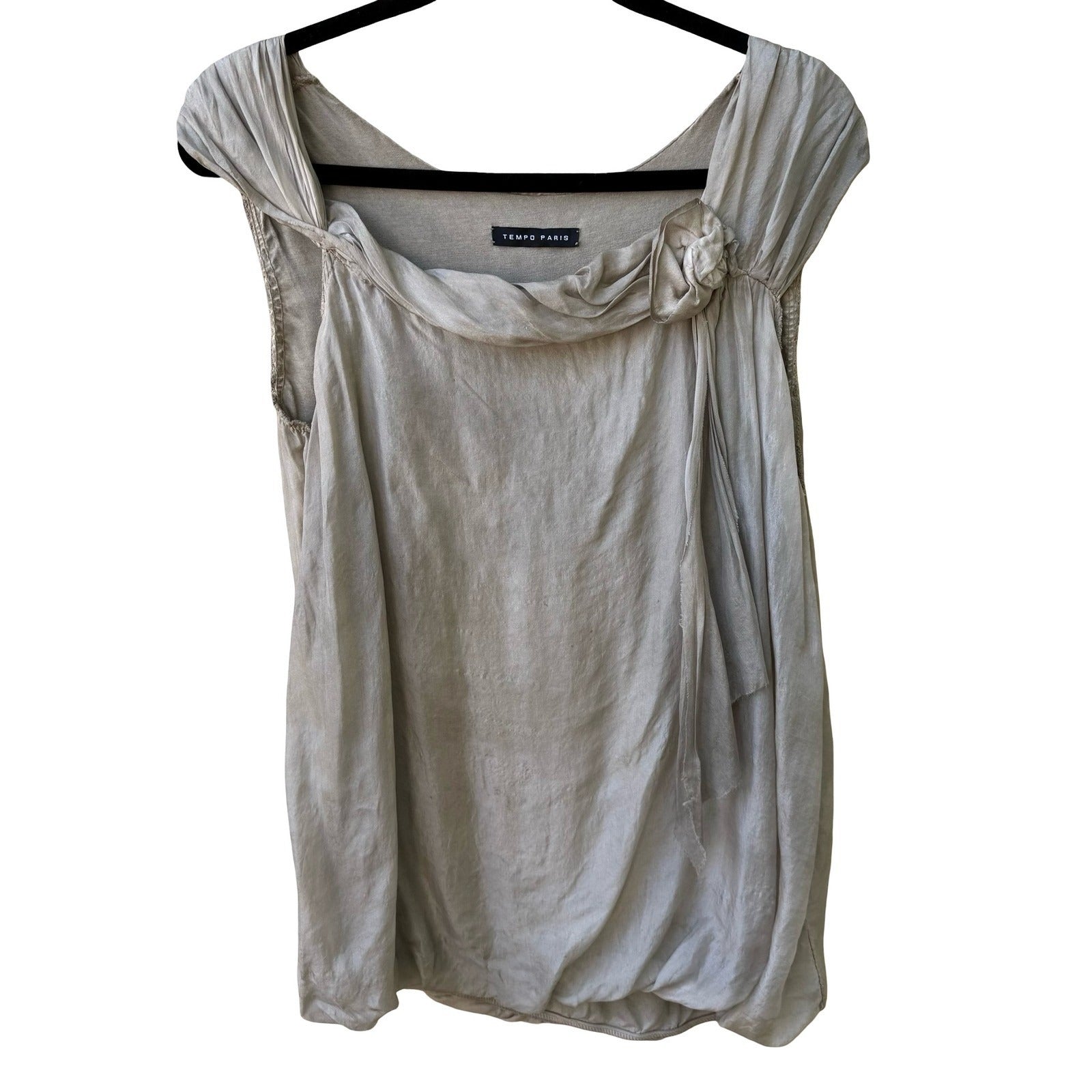 Tempo Paris Silk Lagenlook Boho Fairycore Ethereal Cowl Neck Bubble Hem Blouse M