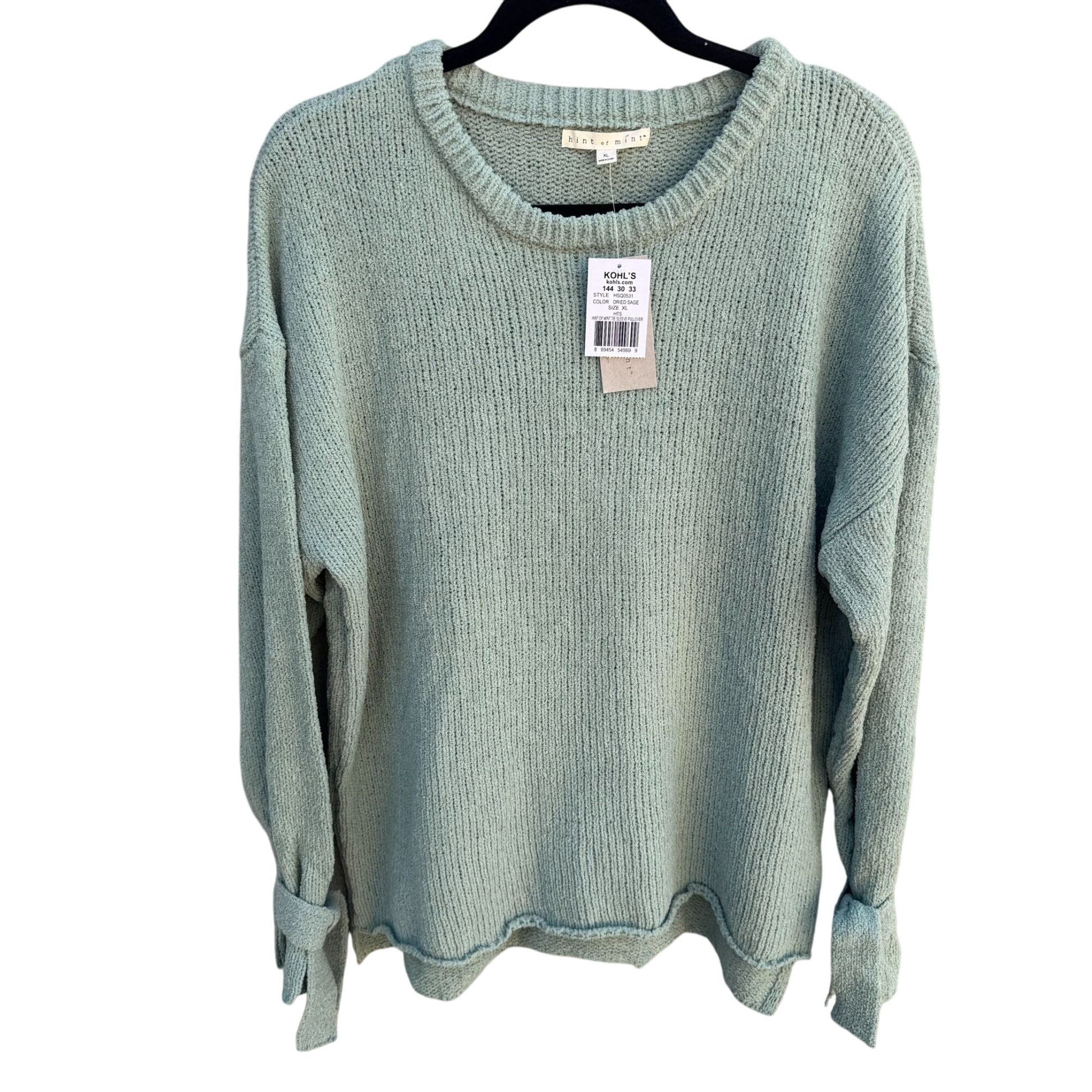 Hint Of Mint Womens Dried Sage Pullover Tie Sleeves Knit Tunic Sweater New XL