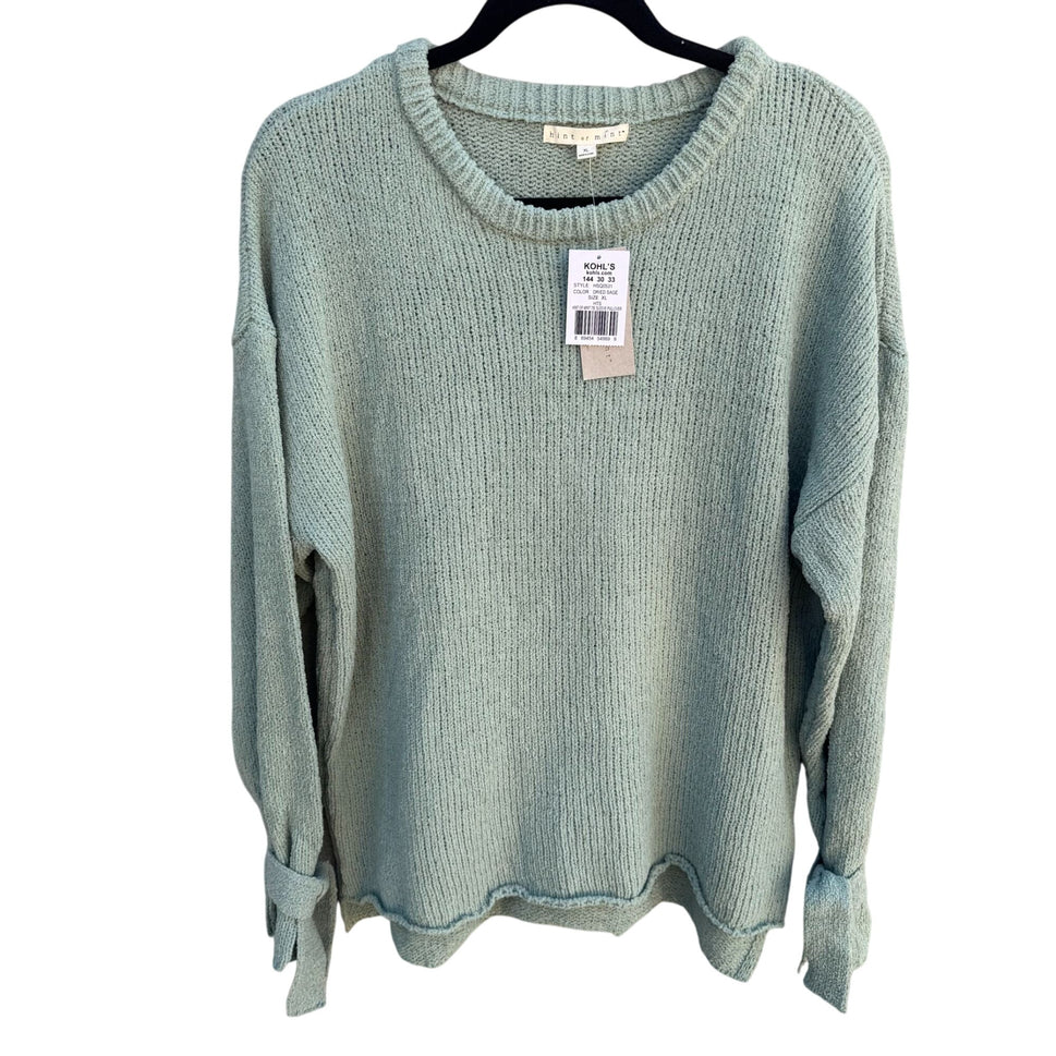 Hint Of Mint Womens Dried Sage Pullover Tie Sleeves Knit Tunic Sweater New XL