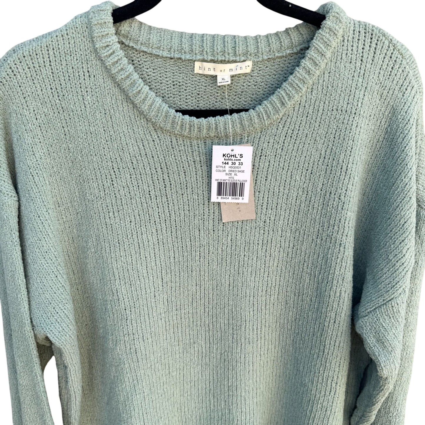 Hint Of Mint Womens Dried Sage Pullover Tie Sleeves Knit Tunic Sweater New XL