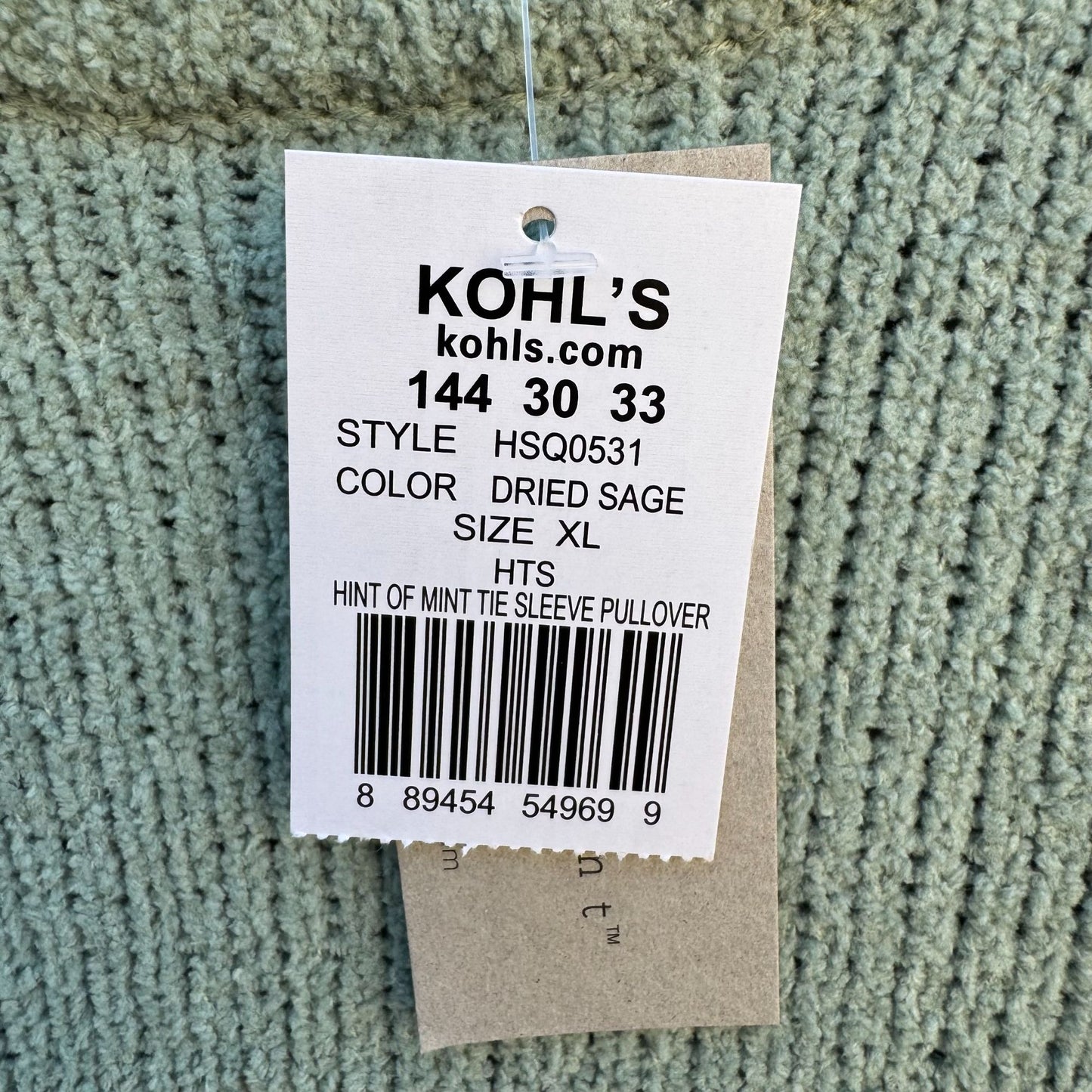 Hint Of Mint Womens Dried Sage Pullover Tie Sleeves Knit Tunic Sweater New XL