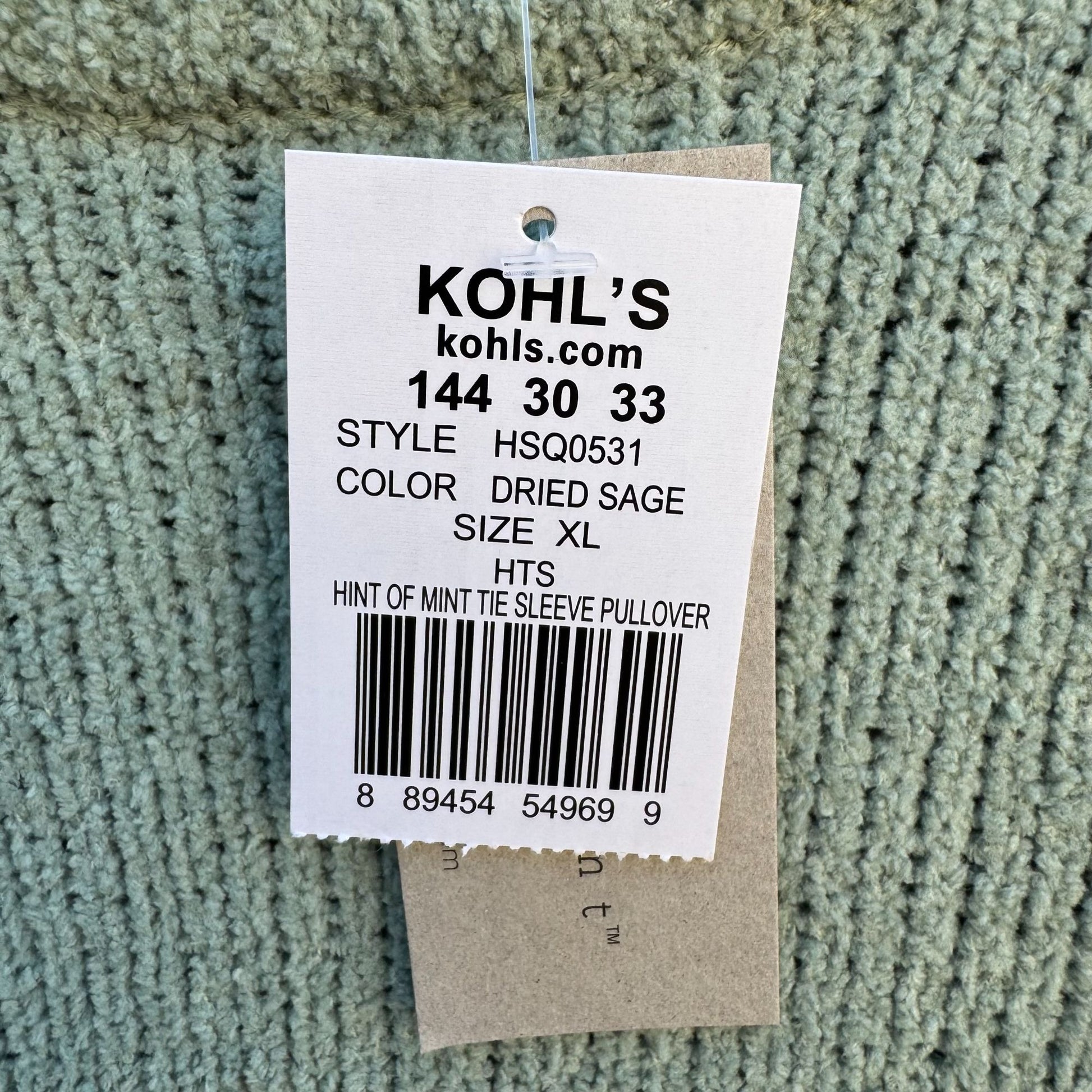 Hint Of Mint Womens Dried Sage Pullover Tie Sleeves Knit Tunic Sweater New XL