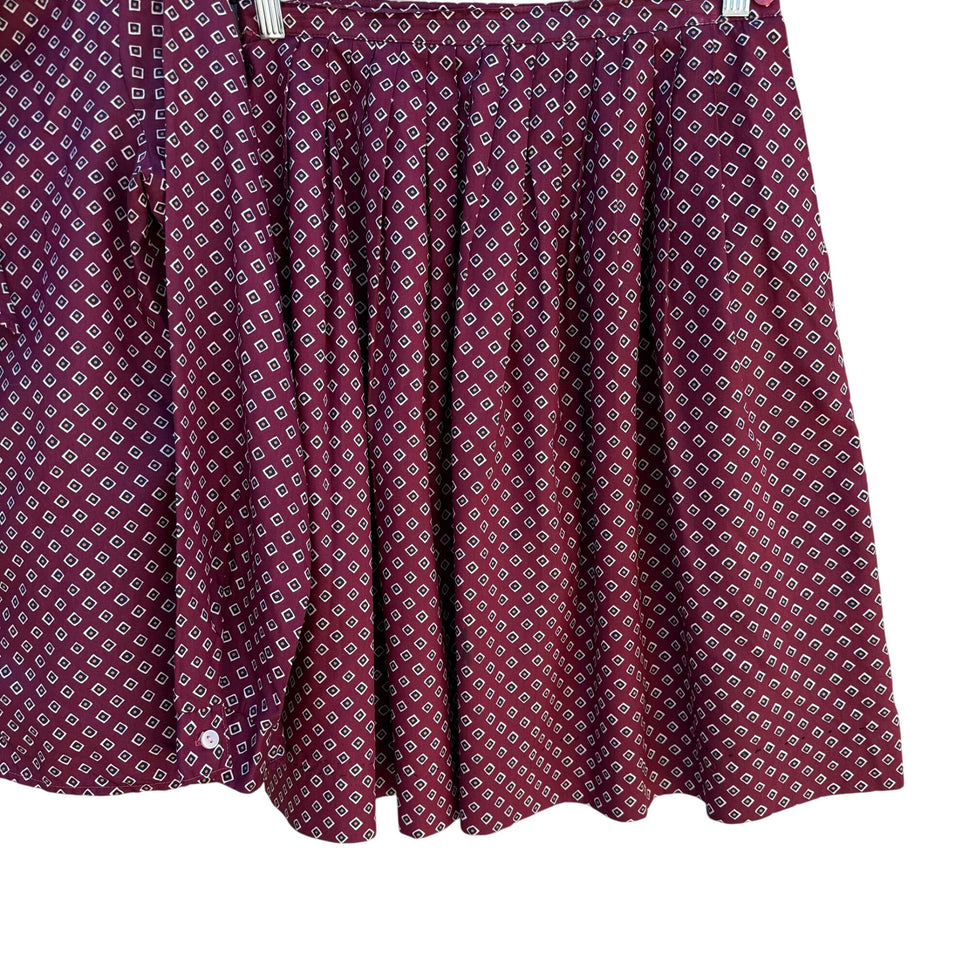 Handmacher Vintage 80s Womens Burgundy Diamond Print 2 Piece Blouse Skirt Set 8