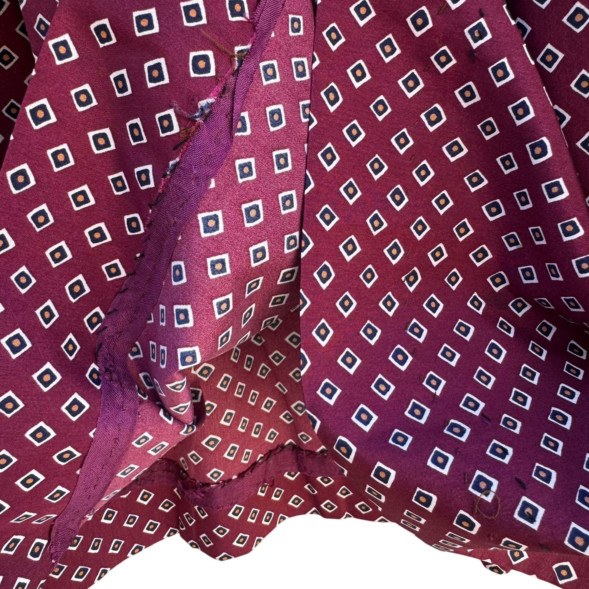 Handmacher Vintage 80s Womens Burgundy Diamond Print 2 Piece Blouse Skirt Set 8