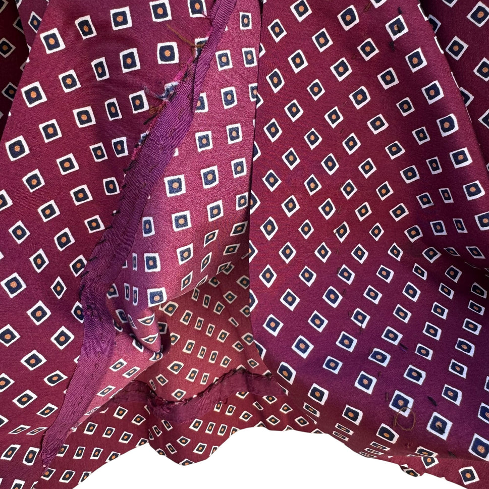 Handmacher Vintage 80s Womens Burgundy Diamond Print 2 Piece Blouse Skirt Set 8