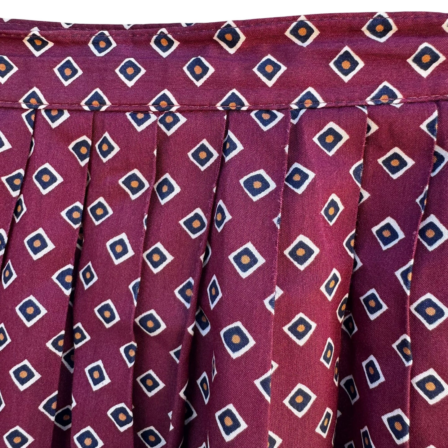 Handmacher Vintage 80s Womens Burgundy Diamond Print 2 Piece Blouse Skirt Set 8