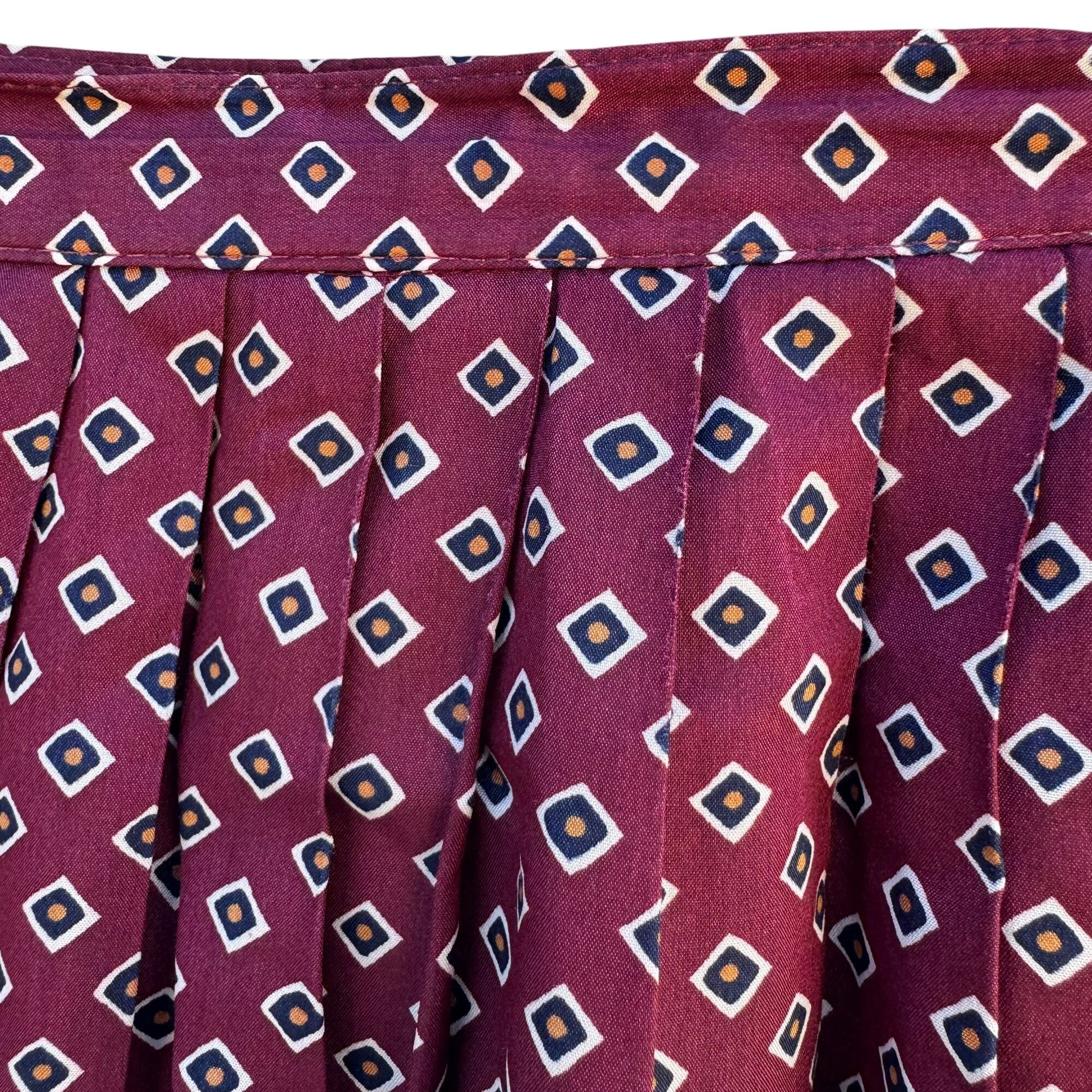 Handmacher Vintage 80s Womens Burgundy Diamond Print 2 Piece Blouse Skirt Set 8