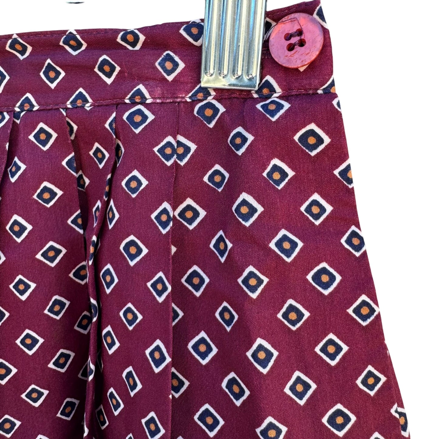 Handmacher Vintage 80s Womens Burgundy Diamond Print 2 Piece Blouse Skirt Set 8