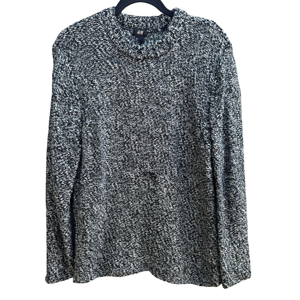 HM Marled Wool Blend Chunky Knit Fisherman Monochrome Scandi Hygge Sweater Men L