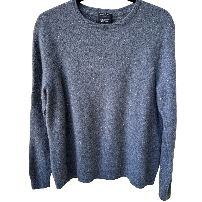 Nordstrom 100% Cashmere Minimalist Preppy Speckled Crewneck Sweater Mens Grey M