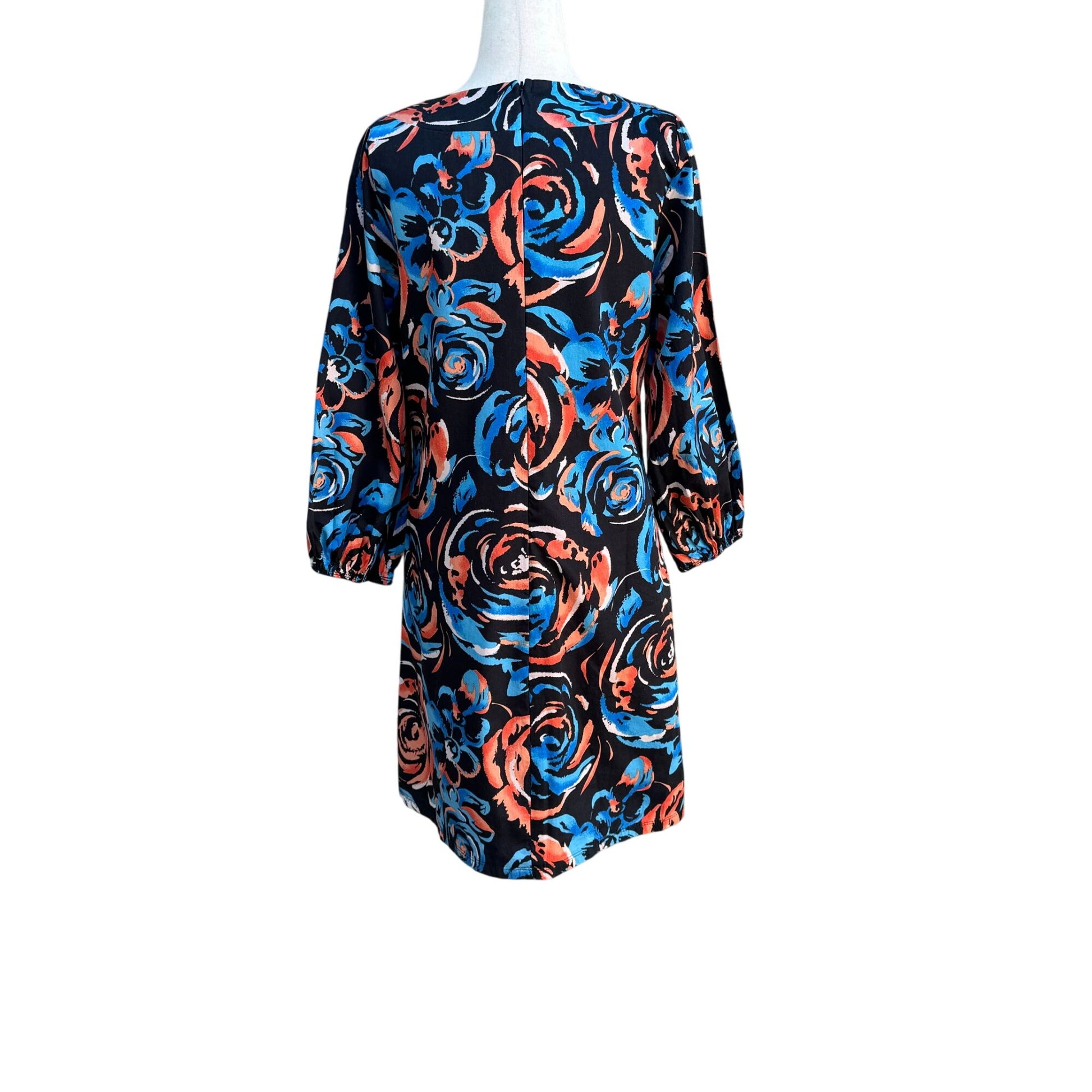 Miuse Womens Vibrant Floral Print Midi Long Puff Sleeve Tunic Shirt Dress Large