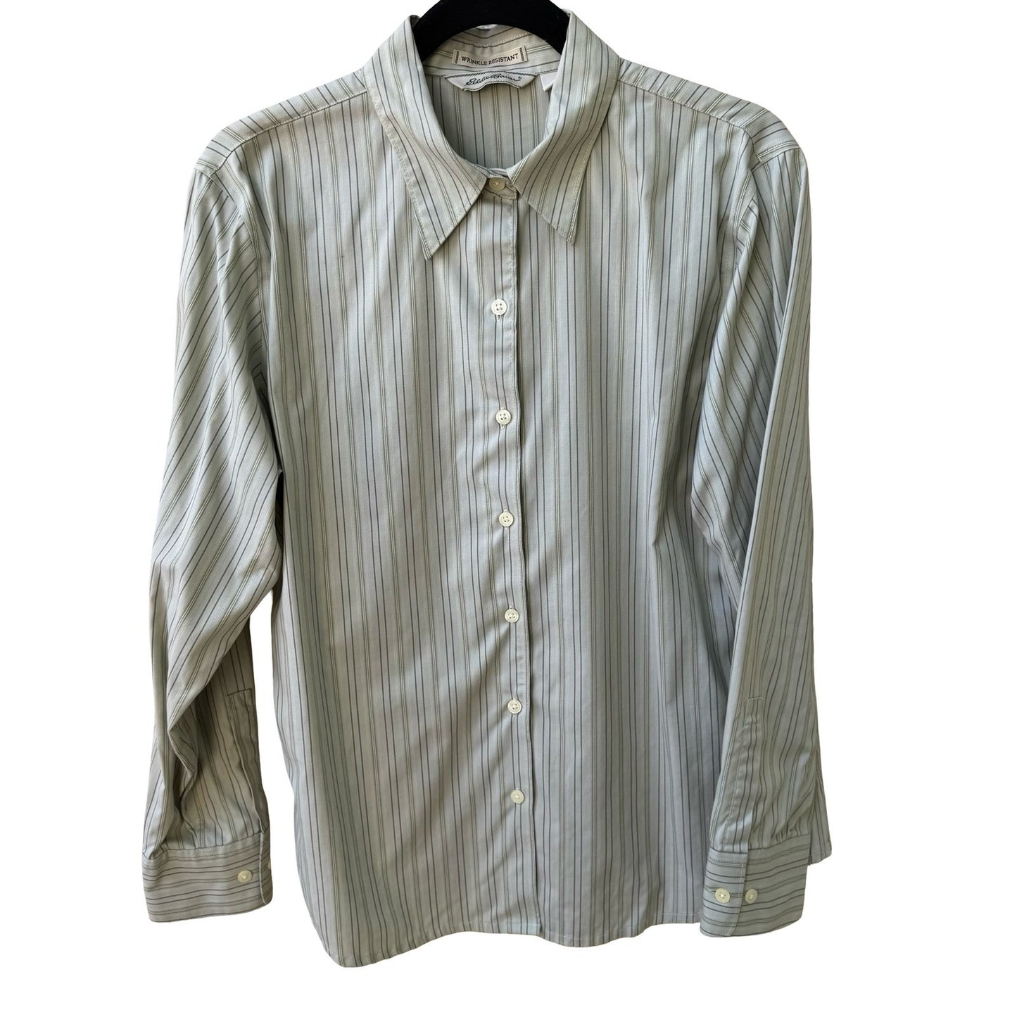 Eddie Bauer Coastal Preppy Striped Wrinkle Resistant Cotton Shirt Sage Green M