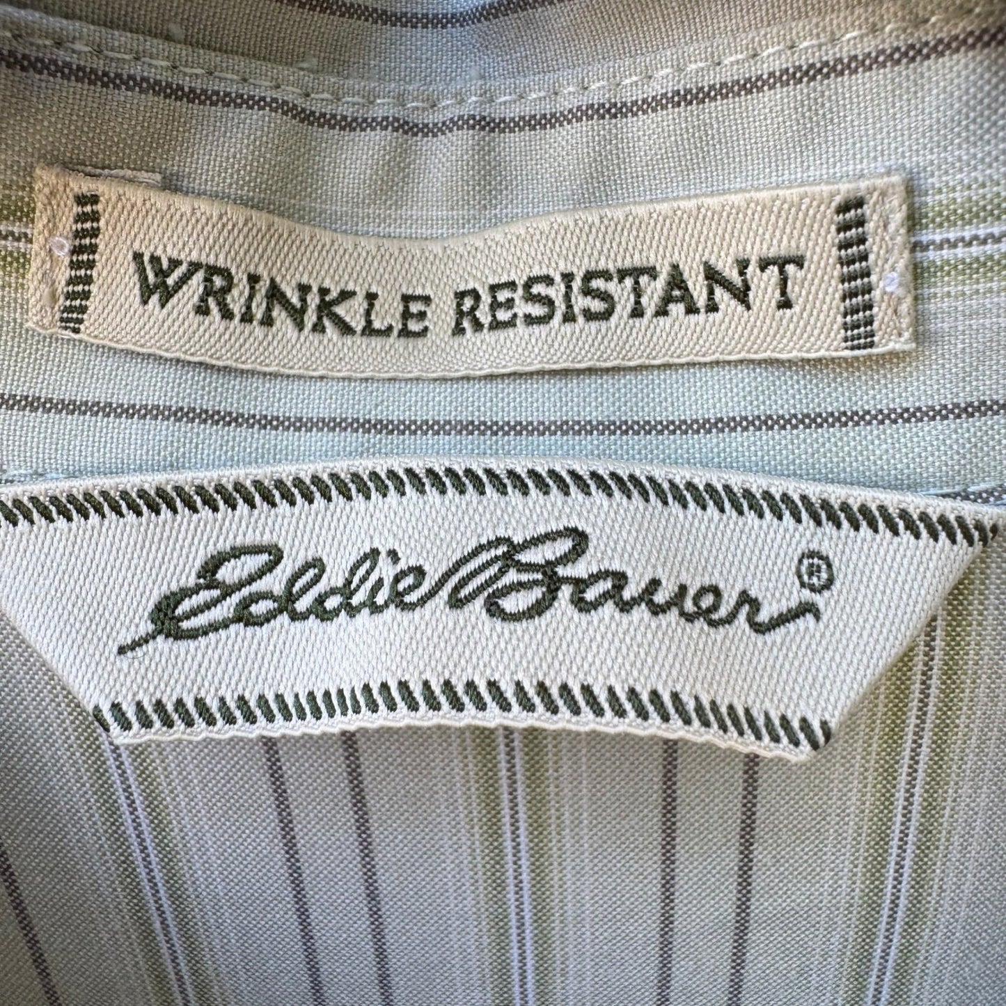 Eddie Bauer Coastal Preppy Striped Wrinkle Resistant Cotton Shirt Sage Green M