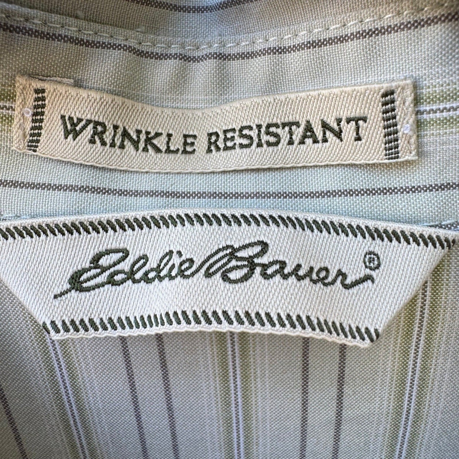 Eddie Bauer Coastal Preppy Striped Wrinkle Resistant Cotton Shirt Sage Green M