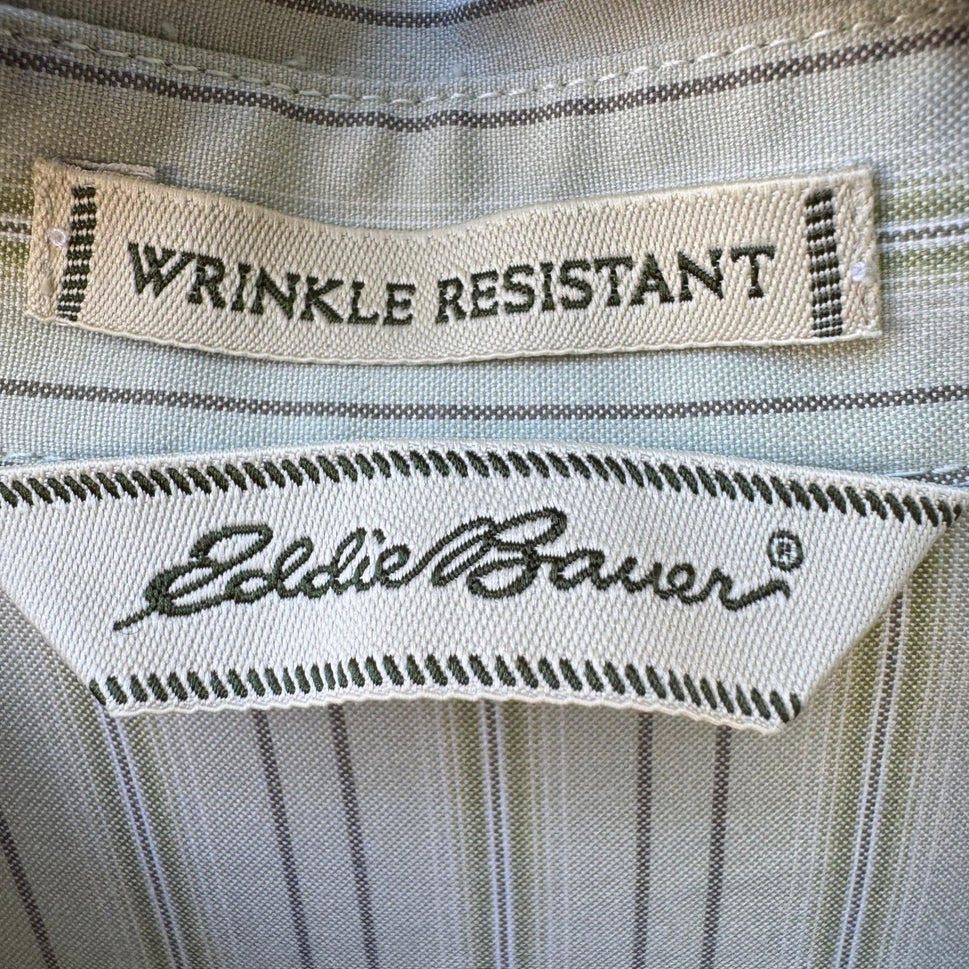 Eddie Bauer Coastal Preppy Striped Wrinkle Resistant Cotton Shirt Sage Green M