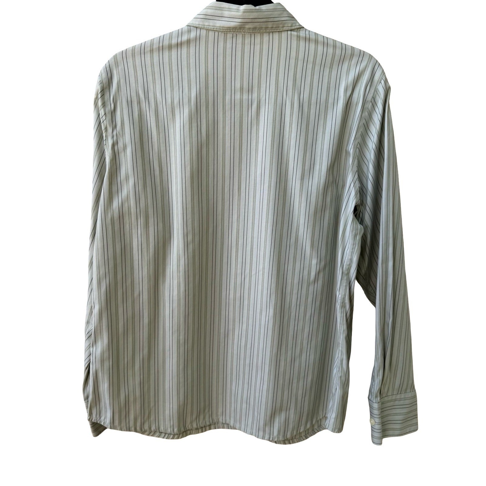 Eddie Bauer Coastal Preppy Striped Wrinkle Resistant Cotton Shirt Sage Green M