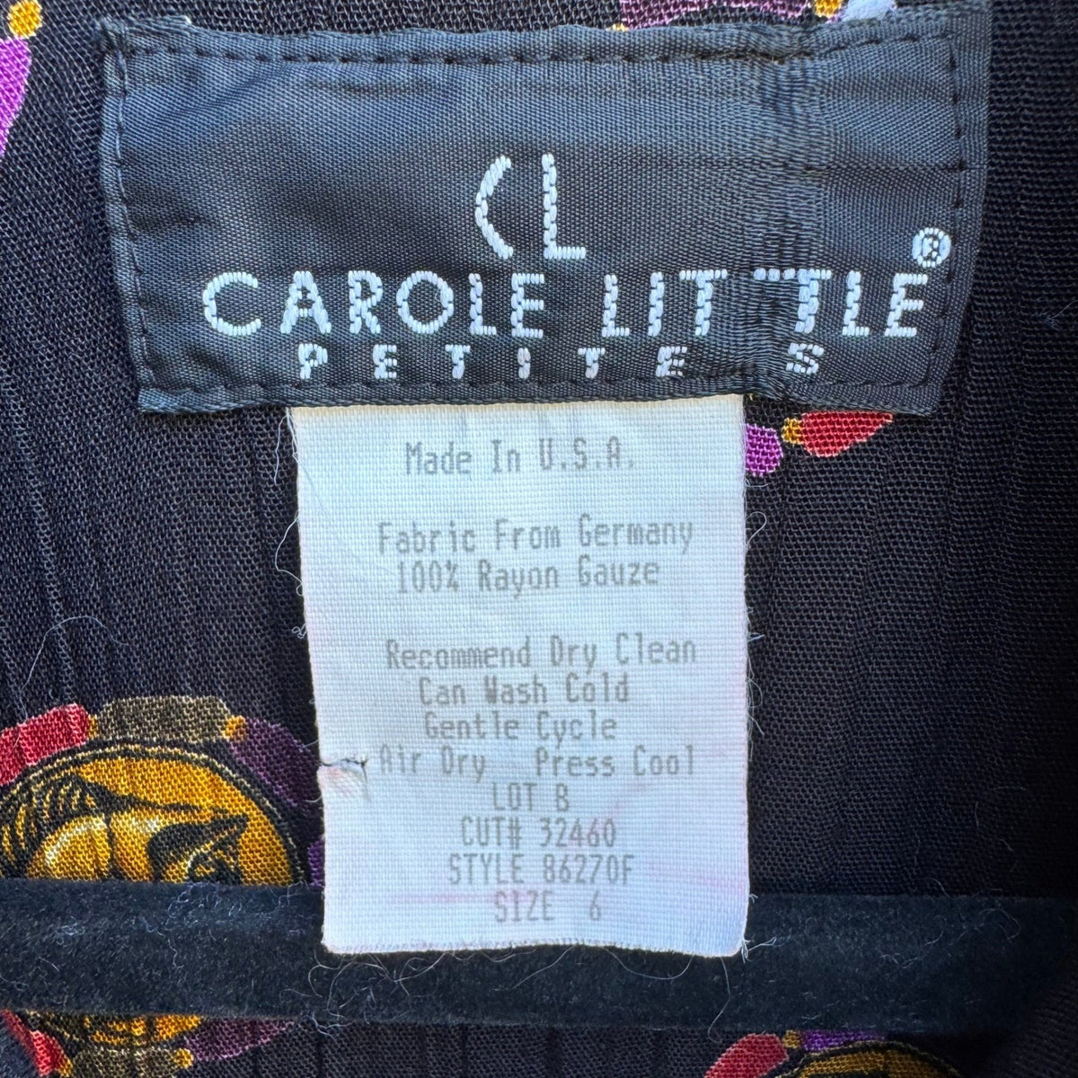 Carole Little Vintage 90s Dark Academia Boho Tassel Print Skirt Suit Set Black 6
