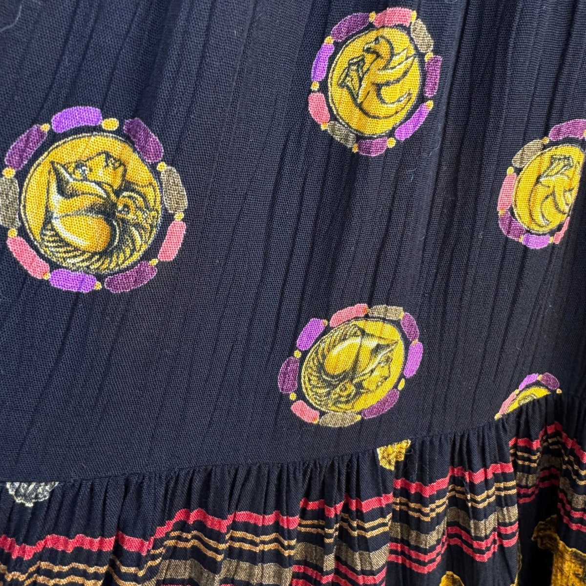 Carole Little Vintage 90s Dark Academia Boho Tassel Print Skirt Suit Set Black 6
