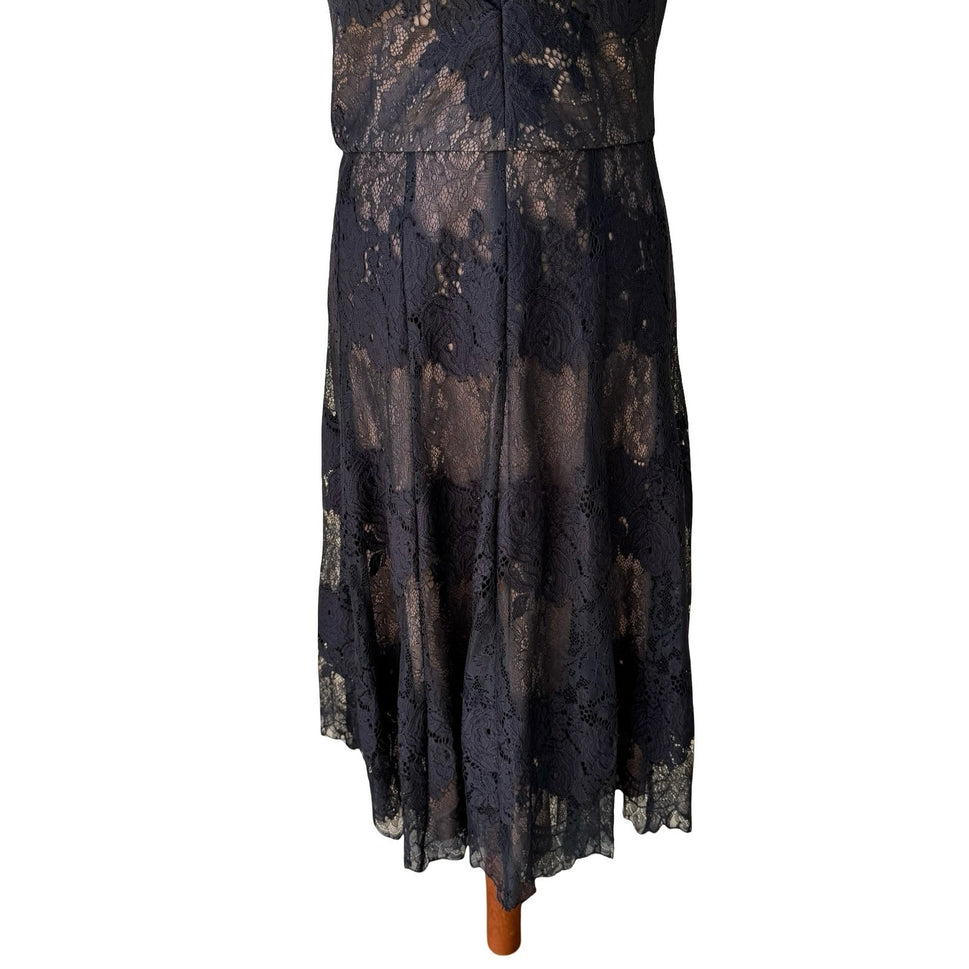 Vera Wang Romantic Feminine Floral Lace Chic Wedding Guest Cocktail Dress LBD 14