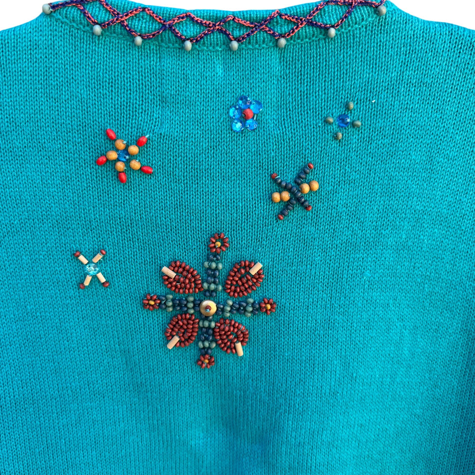 Storybook Knits Vintage Beaded Butterfly Floral Knit Cottage Cardigan Sweater M