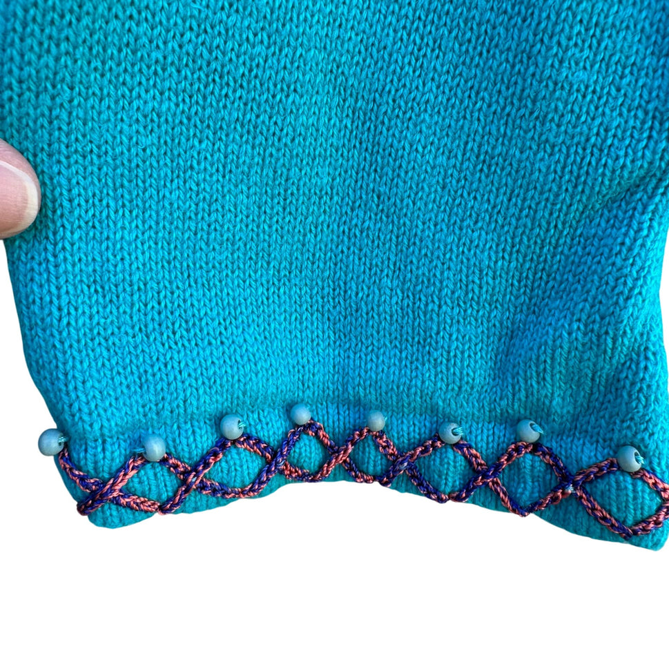 Storybook Knits Vintage Beaded Butterfly Floral Knit Cottage Cardigan Sweater M