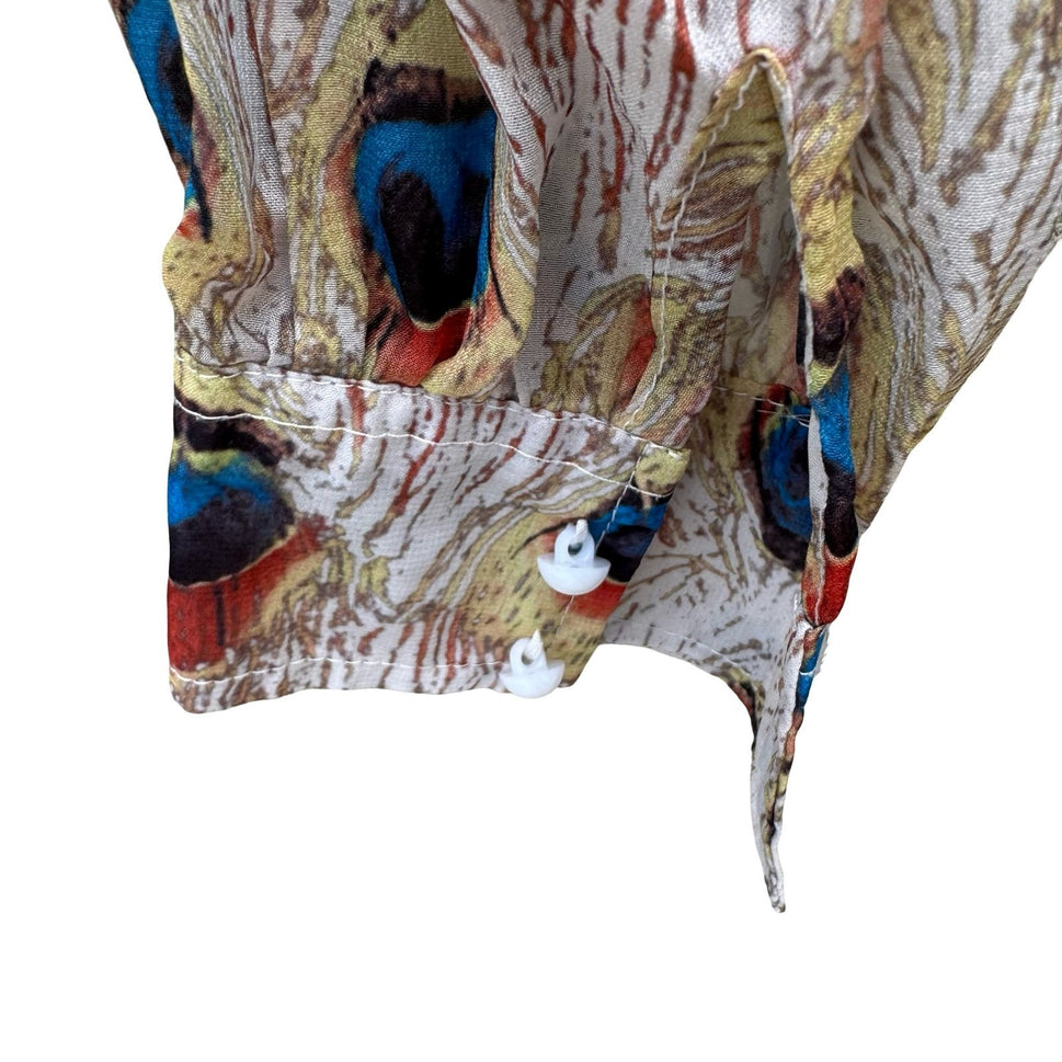 Miss Ord Peacock Feather Print Sheer Maxi Duster Robe XS Boho Kimono Festival