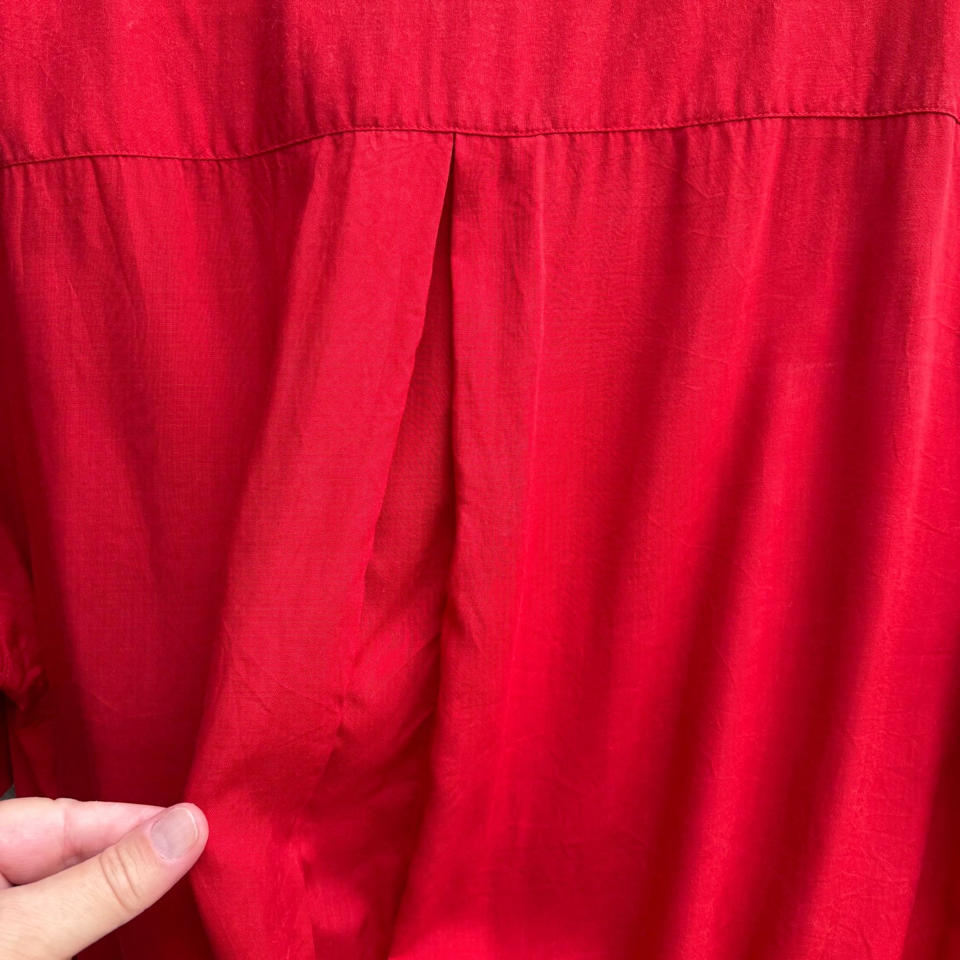 Anne Klein Vintage Womens Red Short Sleeve Band Waist Pullover Shirt Blouse 16