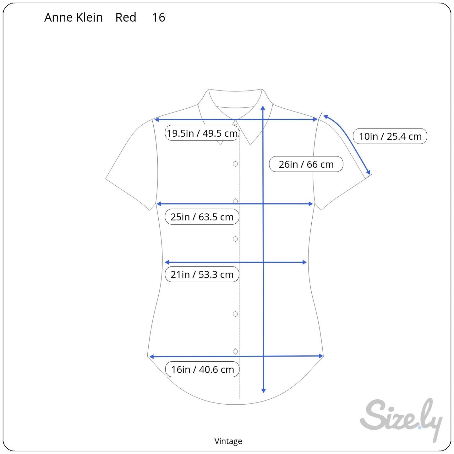 Anne Klein Vintage Womens Red Short Sleeve Band Waist Pullover Shirt Blouse 16