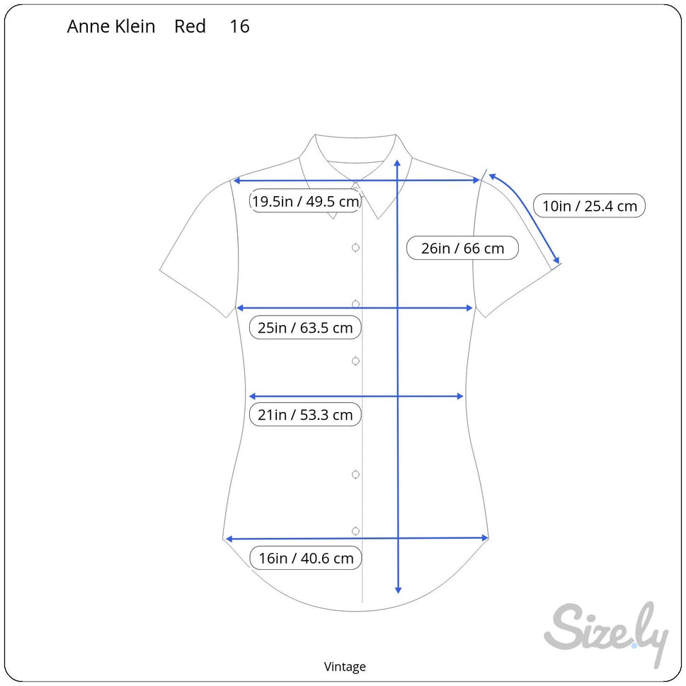 Anne Klein Vintage Womens Red Short Sleeve Band Waist Pullover Shirt Blouse 16