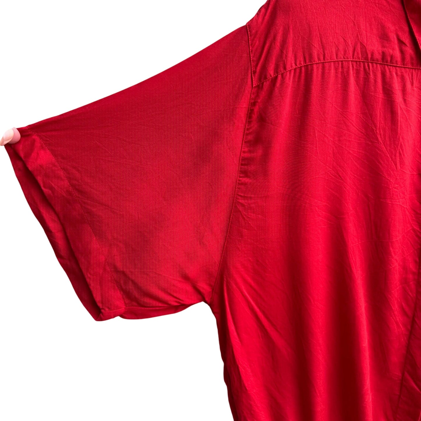 Anne Klein Vintage Womens Red Short Sleeve Band Waist Pullover Shirt Blouse 16