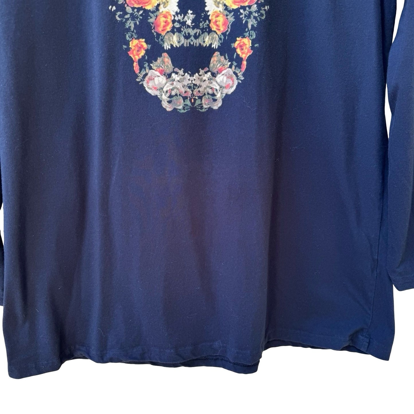 Sugar Skull Dark Floral Day of the Dead Gothic Edgy Rocker Studded Graphic Shirt