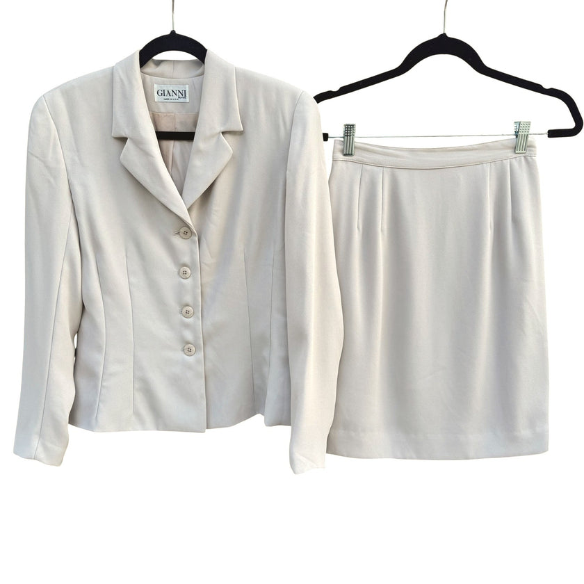 Gianni Vintage Womens 6 Cream Suit Set Blazer Pencil Skirt Office Professional