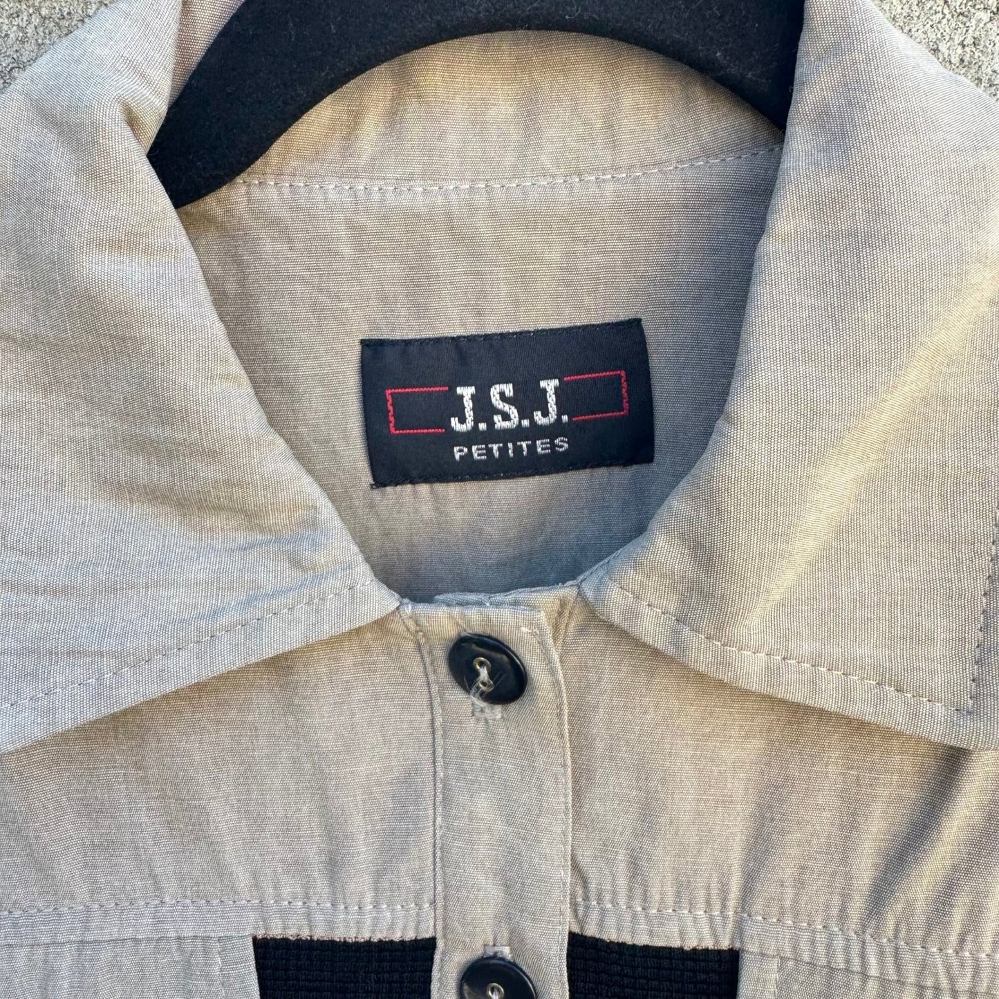 JSJ Petites Vintage 2 Piece Pant Set Tan Black Striped Button Jacket Trousers