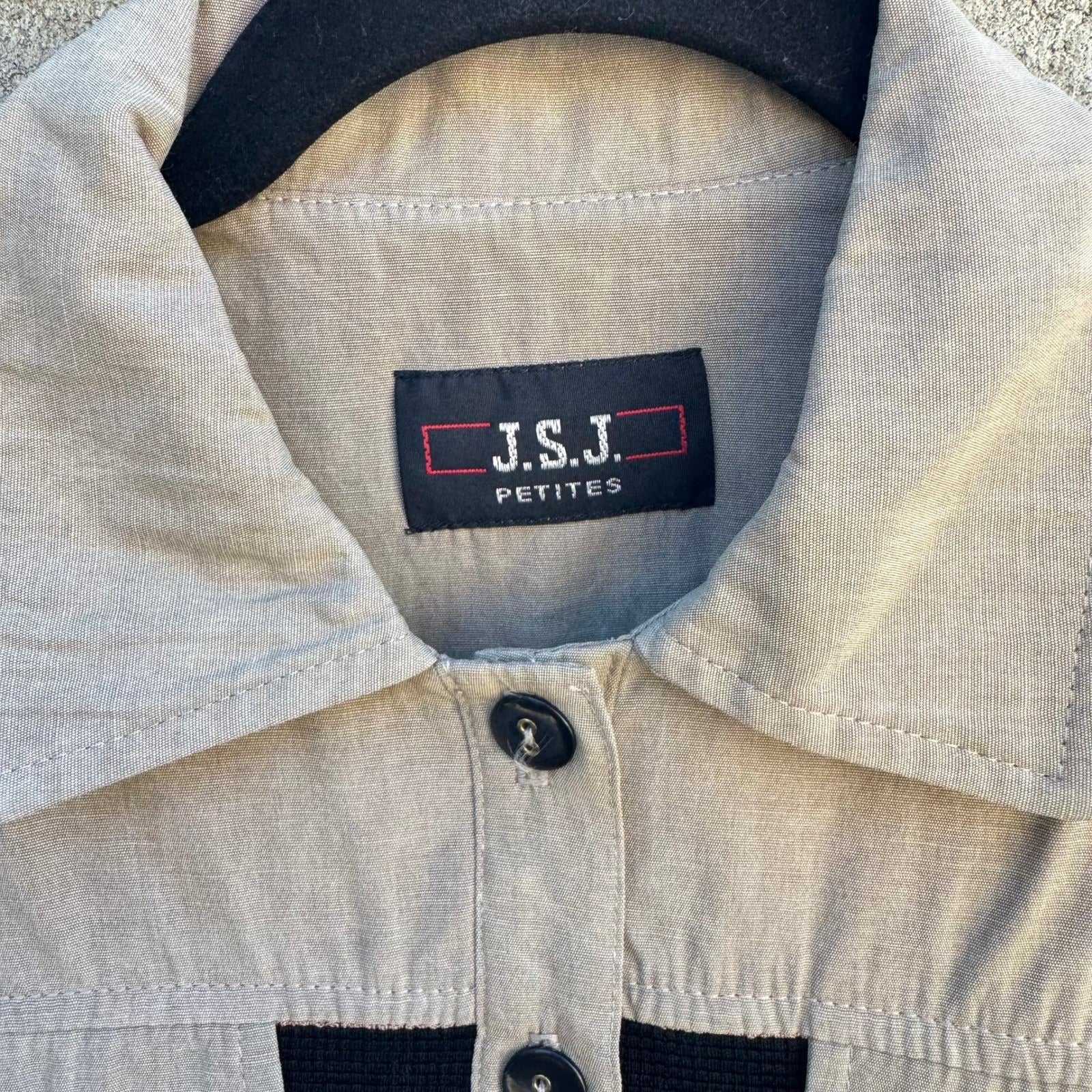 JSJ Petites Vintage 2 Piece Pant Set Tan Black Striped Button Jacket Trousers