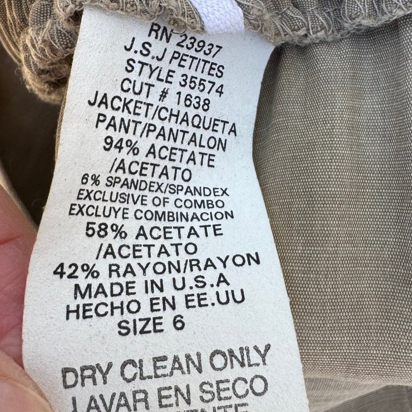 JSJ Petites Vintage 2 Piece Pant Set Tan Black Striped Button Jacket Trousers