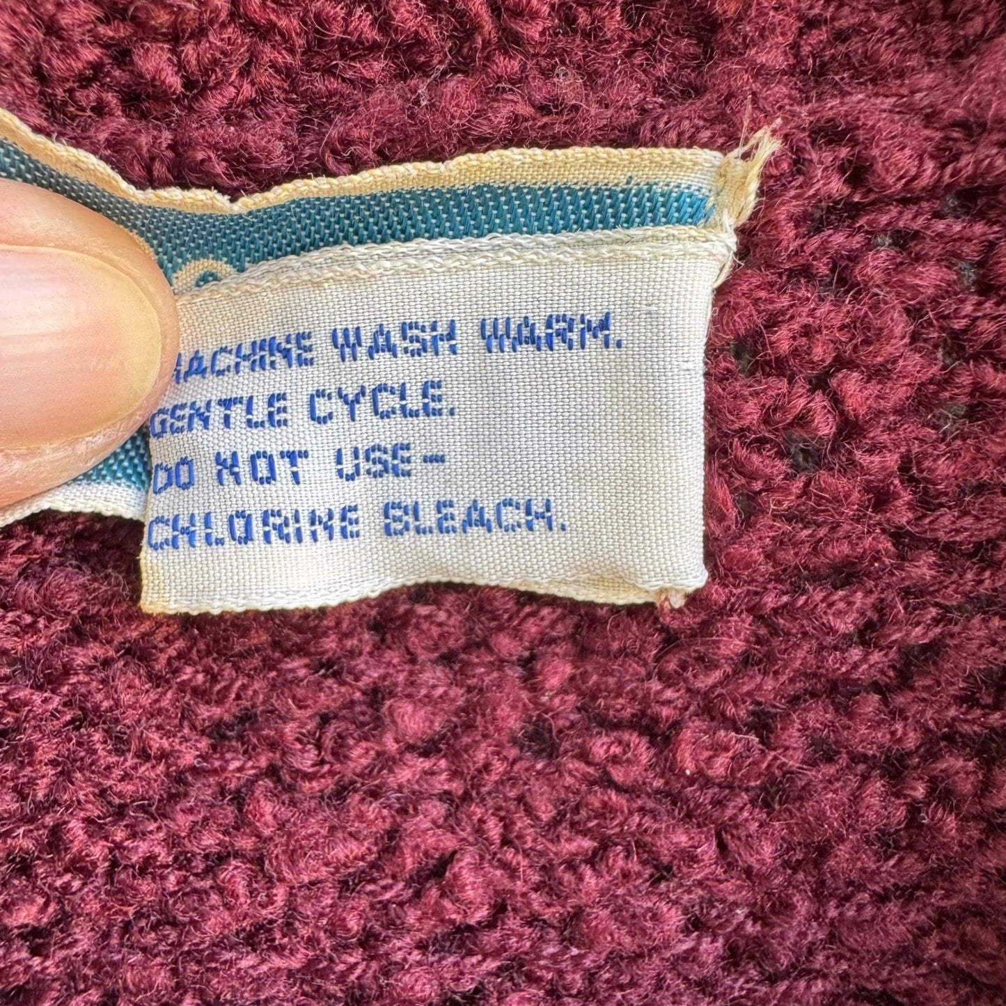 LeRoy Knitwear Vintage Burgundy Boucle Open Front Cardigan Sweater Womens Large