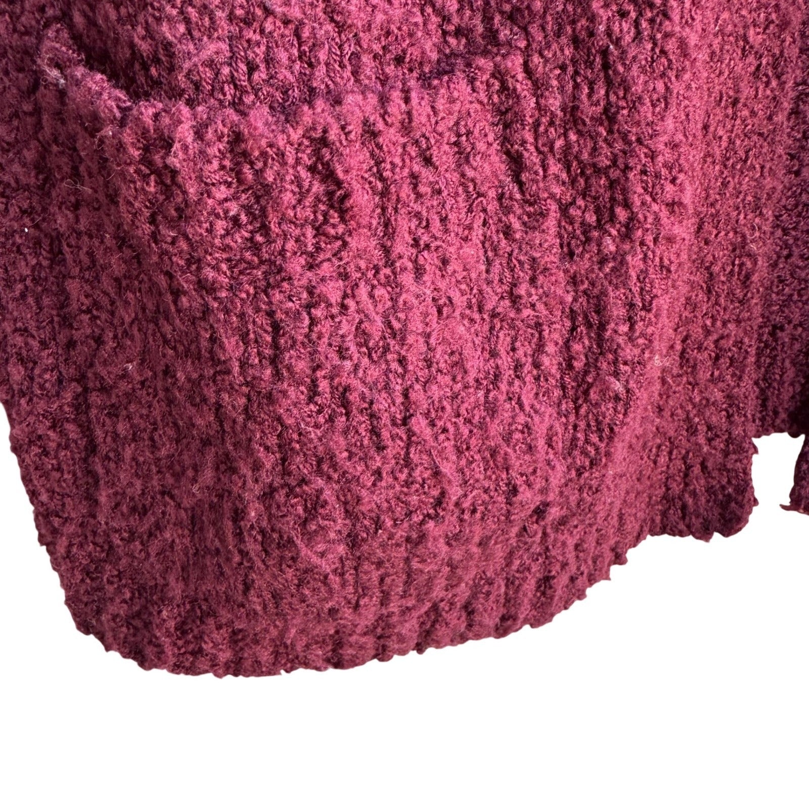 LeRoy Knitwear Vintage Burgundy Boucle Open Front Cardigan Sweater Womens Large