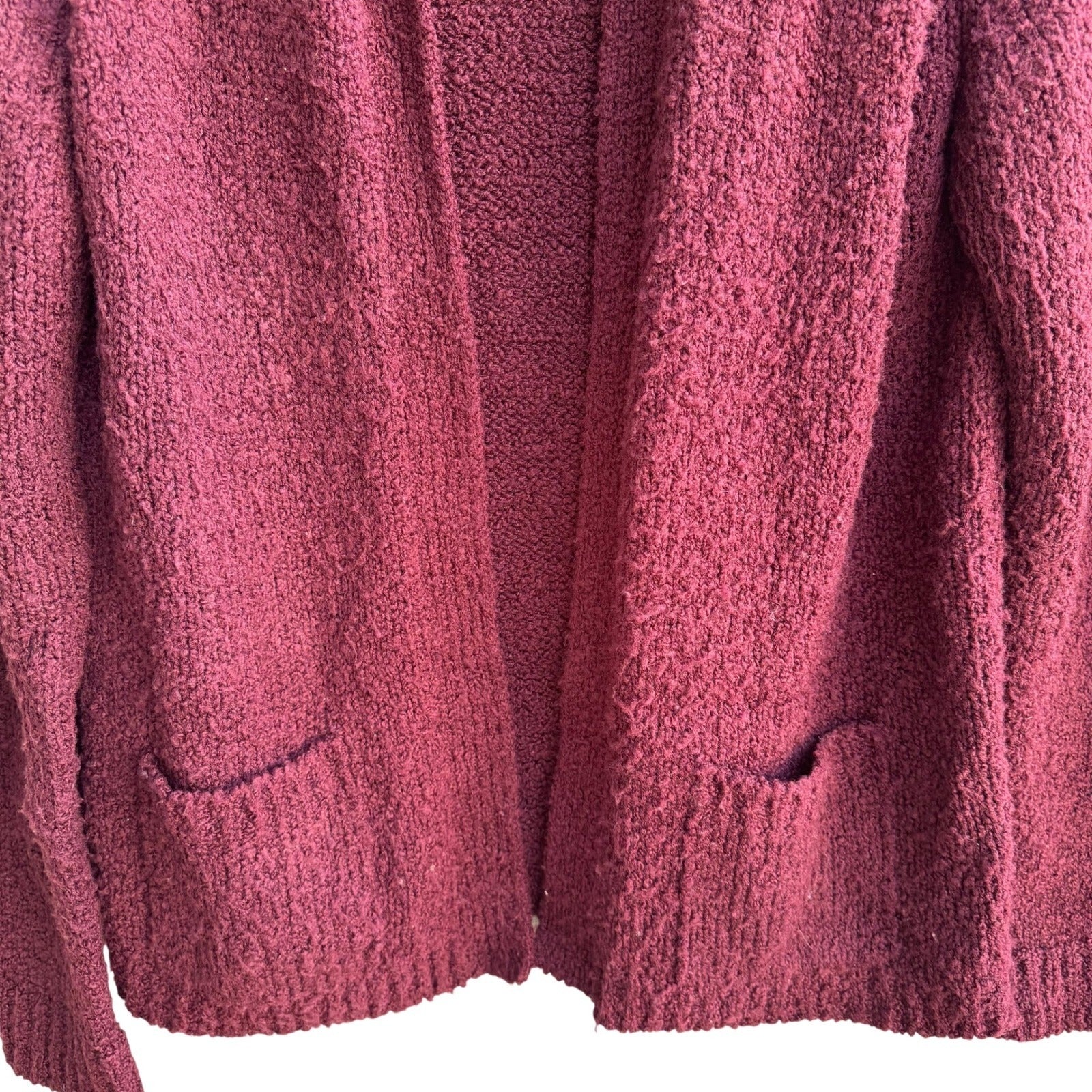 LeRoy Knitwear Vintage Burgundy Boucle Open Front Cardigan Sweater Womens Large