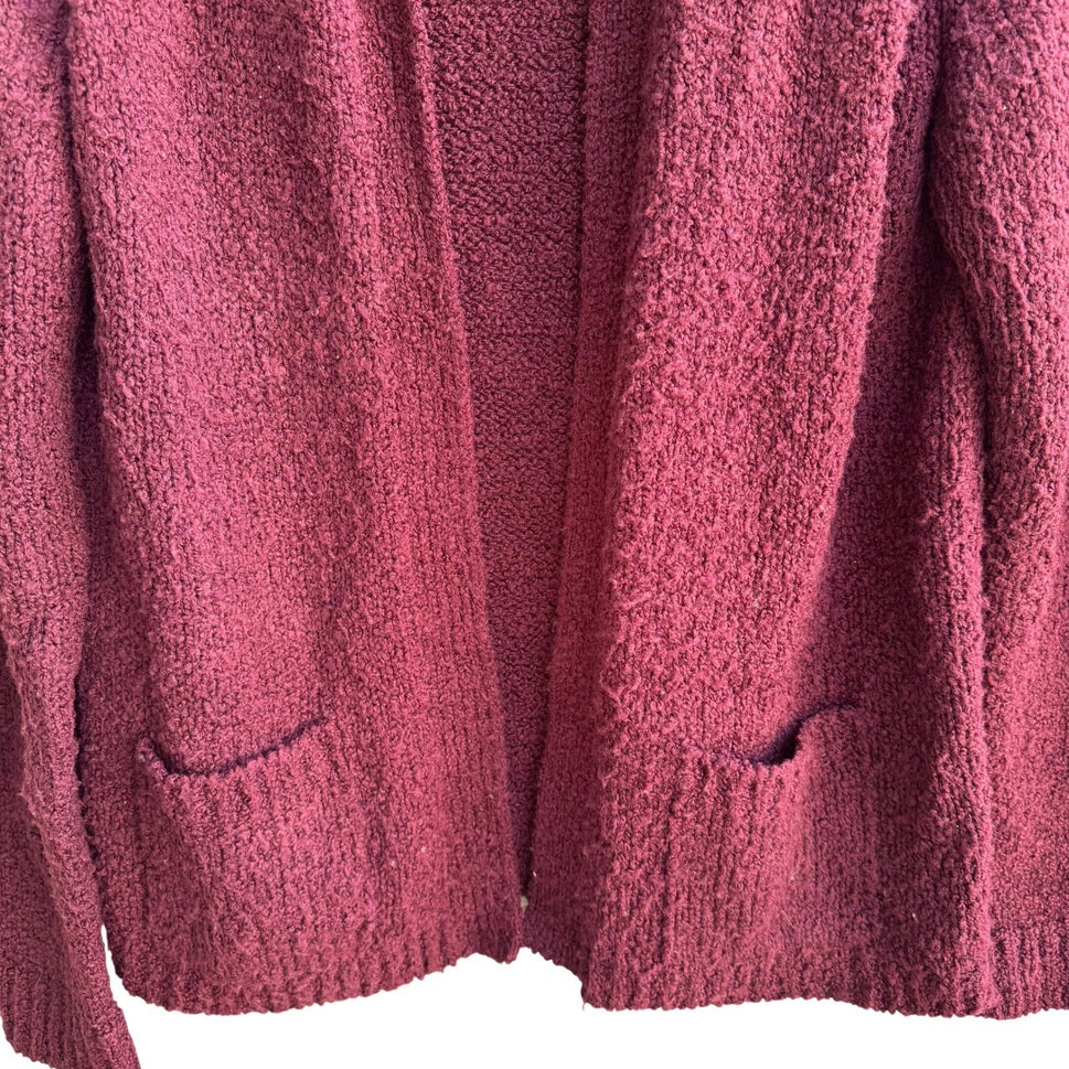 LeRoy Knitwear Vintage Burgundy Boucle Open Front Cardigan Sweater Womens Large