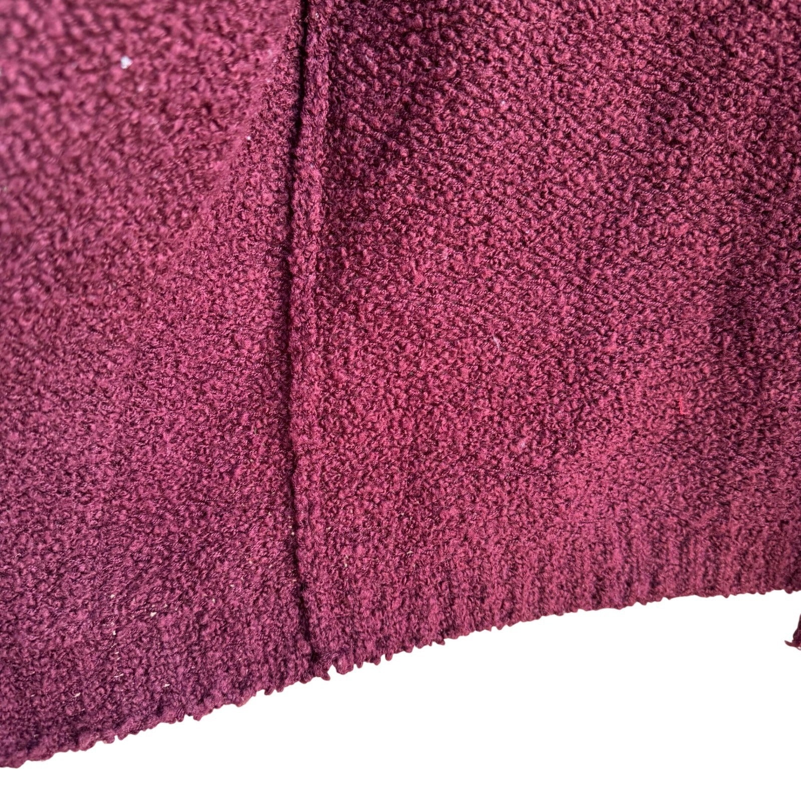 LeRoy Knitwear Vintage Burgundy Boucle Open Front Cardigan Sweater Womens Large