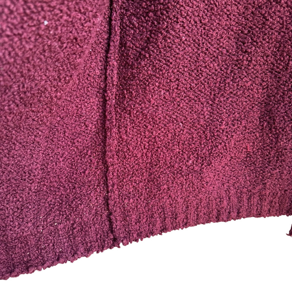 LeRoy Knitwear Vintage Burgundy Boucle Open Front Cardigan Sweater Womens Large