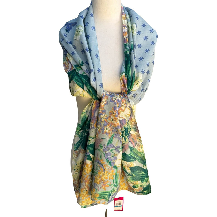 Vince Camuto Cottagecore Garden Floral Pastel Butterfly Scarf Wrap Shawl NWT