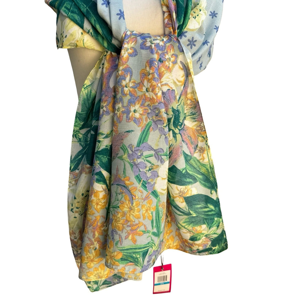 Vince Camuto Cottagecore Garden Floral Pastel Butterfly Scarf Wrap Shawl NWT